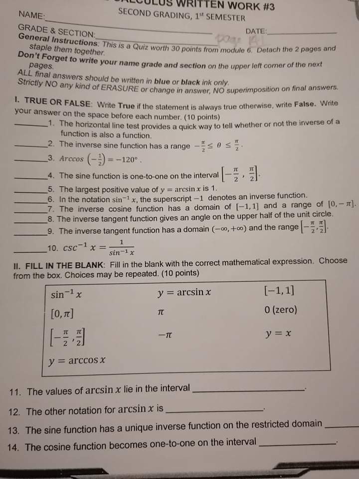  ULUS WRITTEN WORK #3 NAME SECOND GRADING, 1" SEMESTER GRADE &