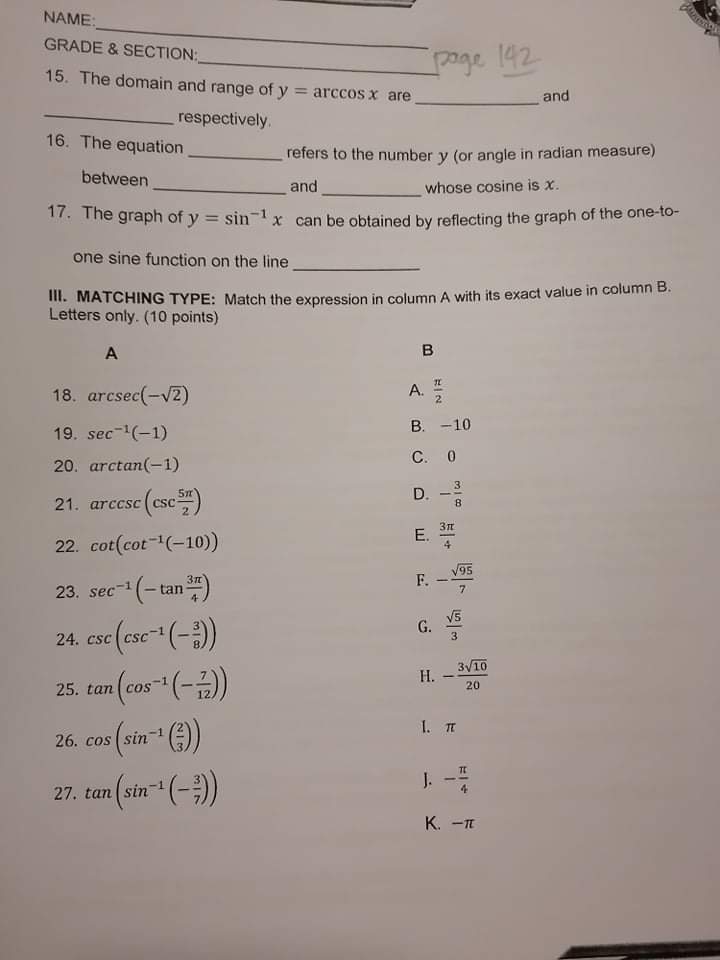 SECTION: DATE: General Instructions: This is a Quiz worth 30 points from