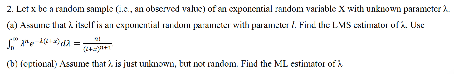  2. Let x be a random sample (i.e., an observed value)