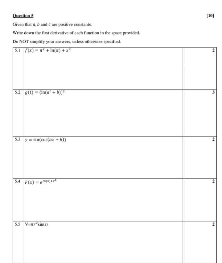 please help Question 5 [10] Given that a, b and c are