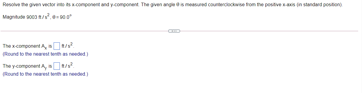 Resolve the given vector into its xcornponent and ycomponent. The given