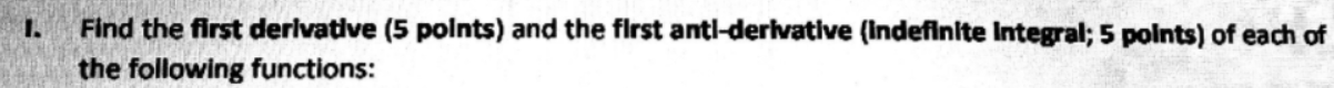 sHOW YOUR COMPLETE SOLUTION 1. Find the first derivative (5 points) and