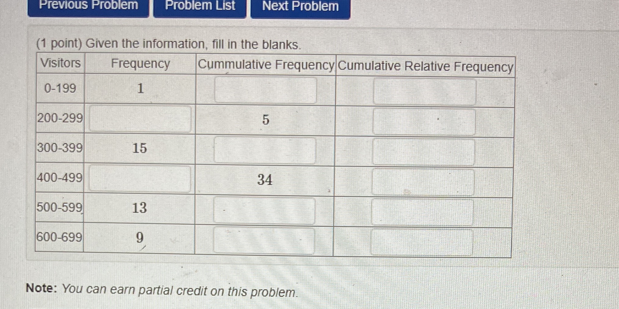  Previous Problem Problem List Next Problem (1 point) Given the information,