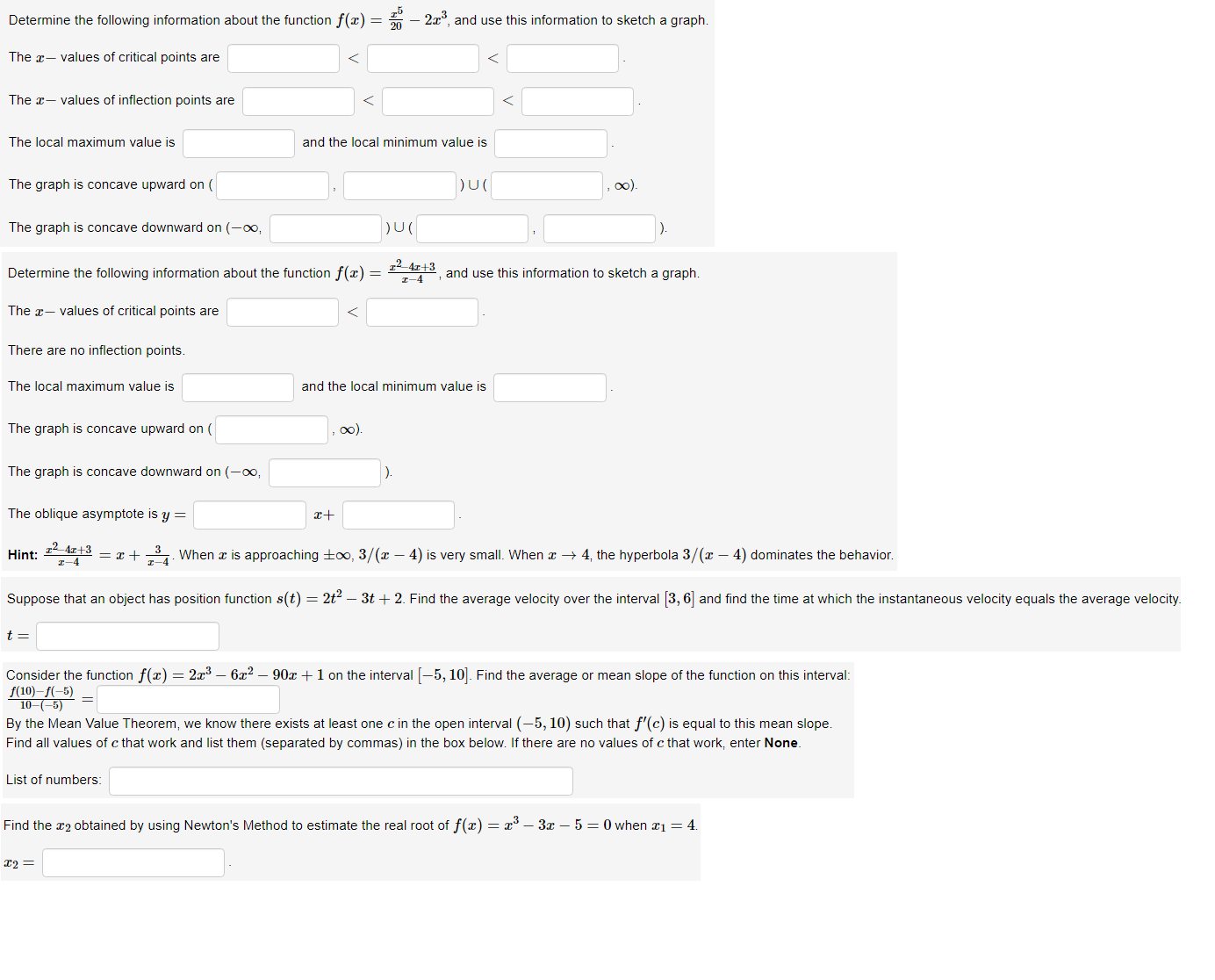  5 Determine the following information about the function u?) = %