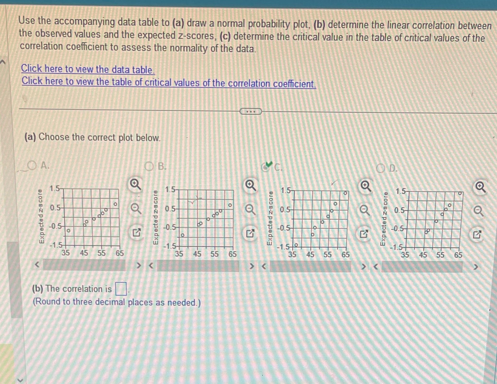 Use the accompanying data table to (a) draw a normal probability