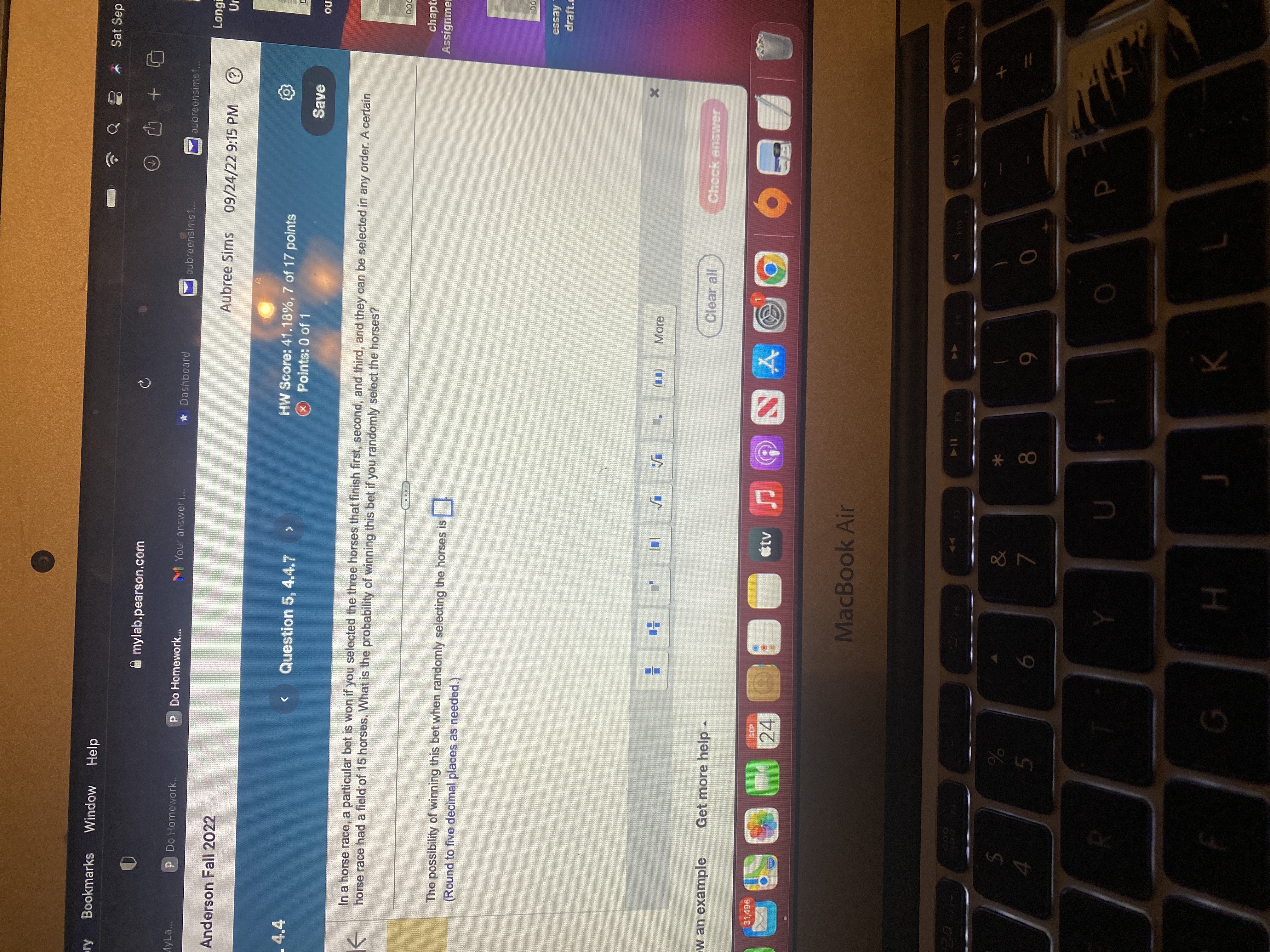  ry Bookmarks Window Help Q 8 7 Sat Sep mylab.pearson.com +