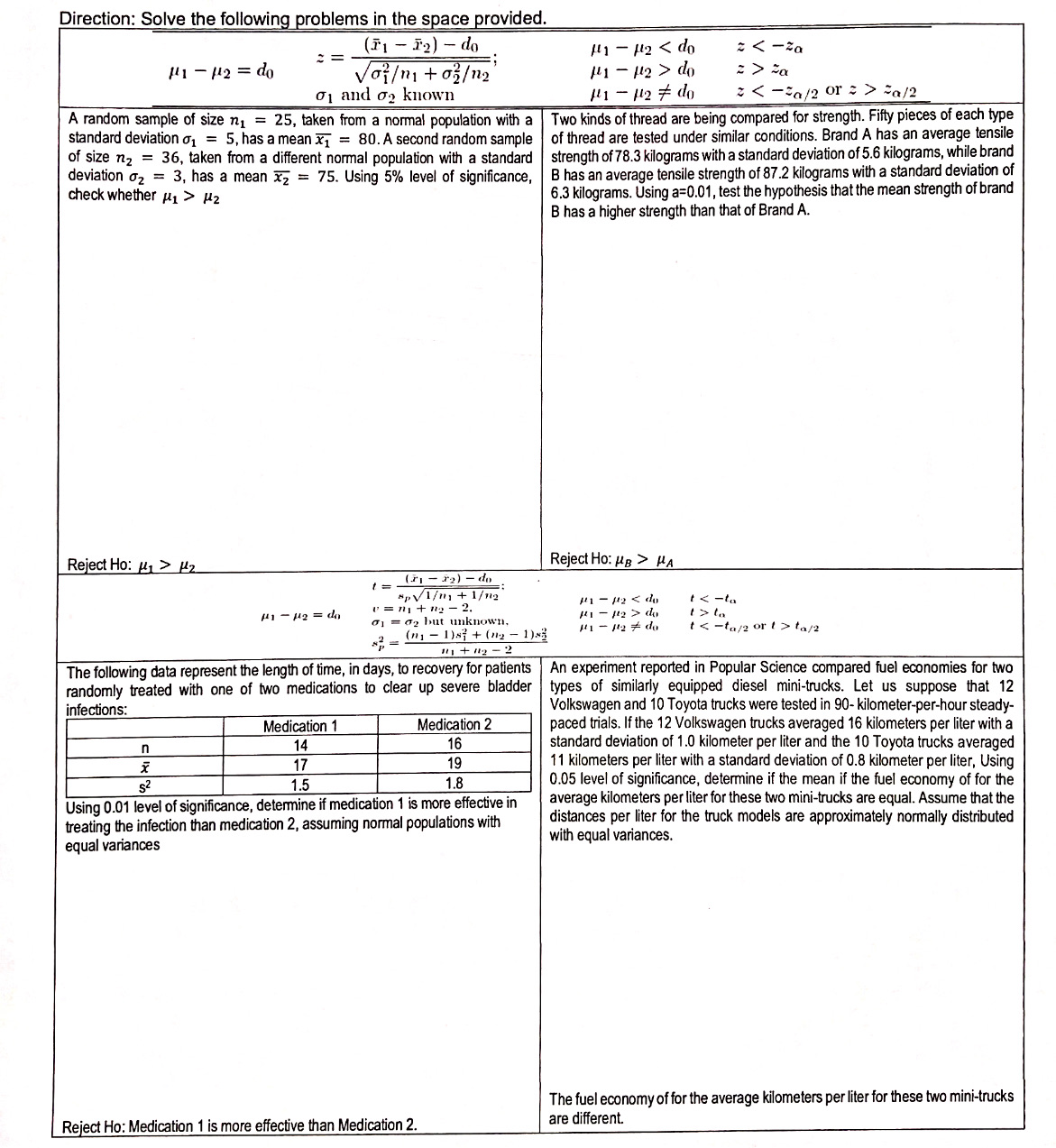  Direction: Solve the following problems in the space provided. (71 -