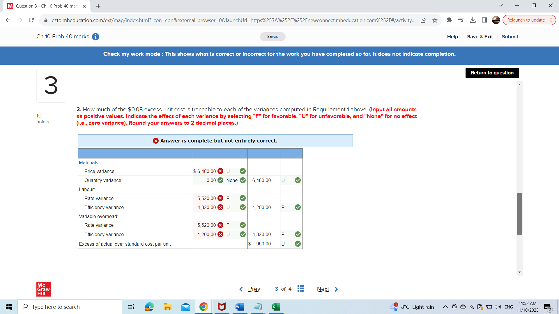 work mode : This shows what is correct or incorrect for the