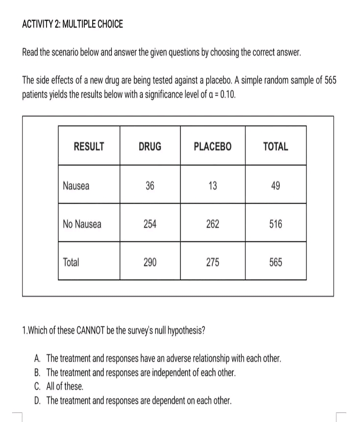  ACTIVITY 2: MULTIPLE CHOICE Read the scenario below and answer the