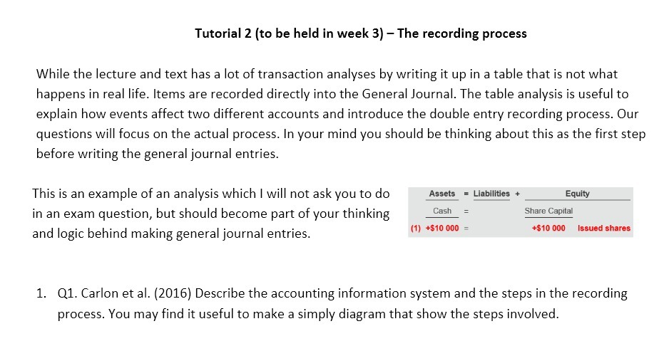  Tutorial 2 [to be held in week 3] -The recording process