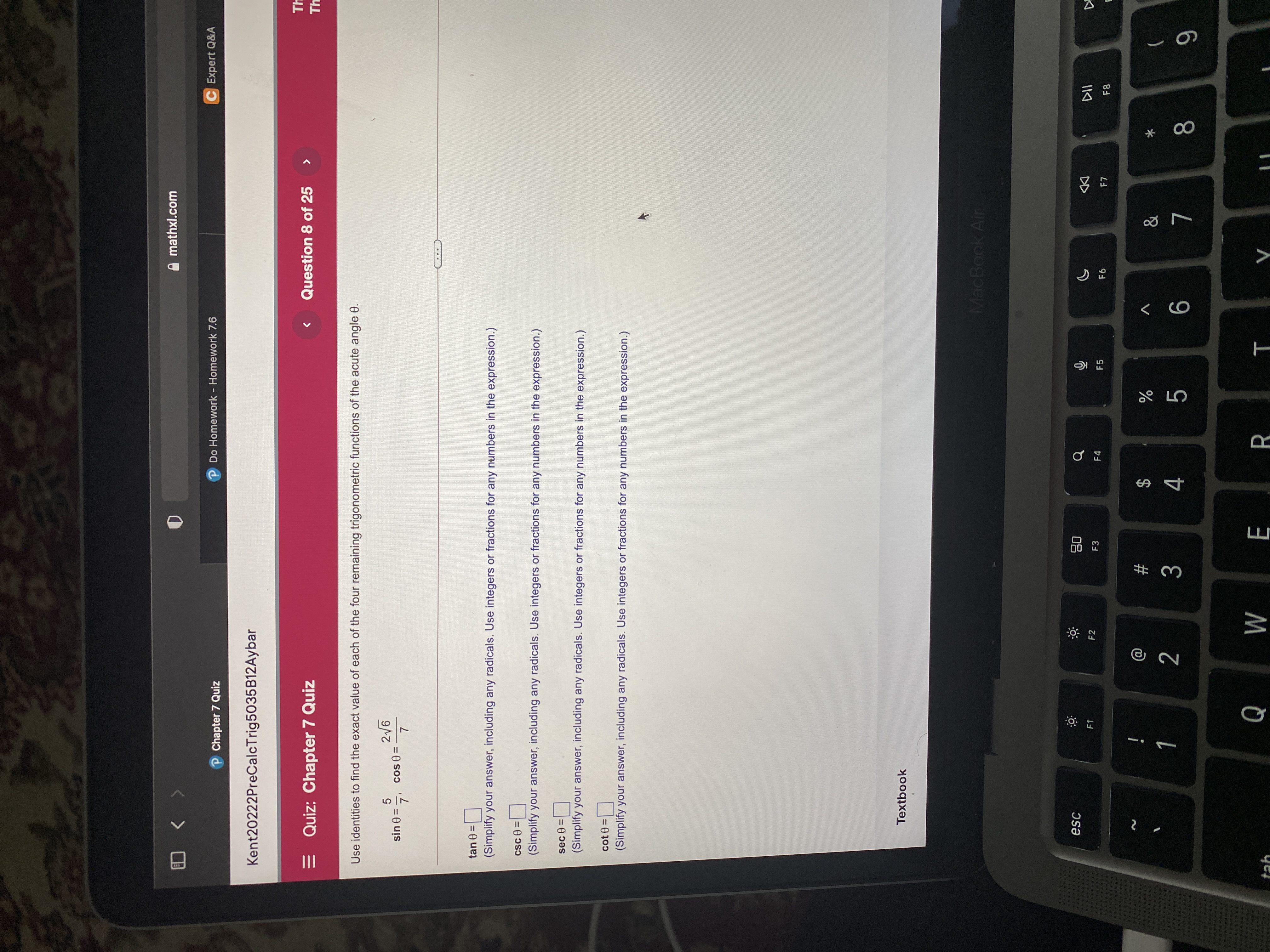 Quiz Do Homework - Homework 7.6 C Expert Q&A Kent20222PreCalcTrig5035B12Aybar , cos