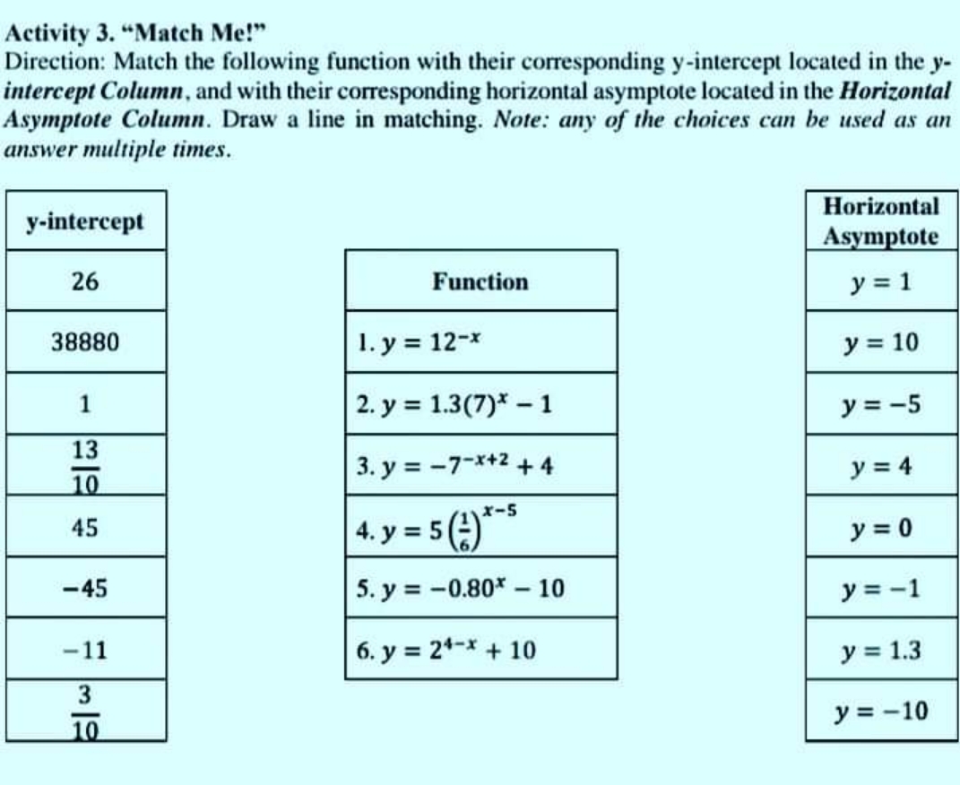 please answer and make solution Activity 3. "Match Me!" Direction: Match the