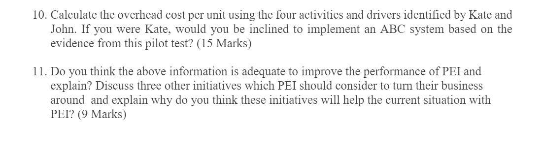 10. Calculate the overhead cost per unit using the four activities