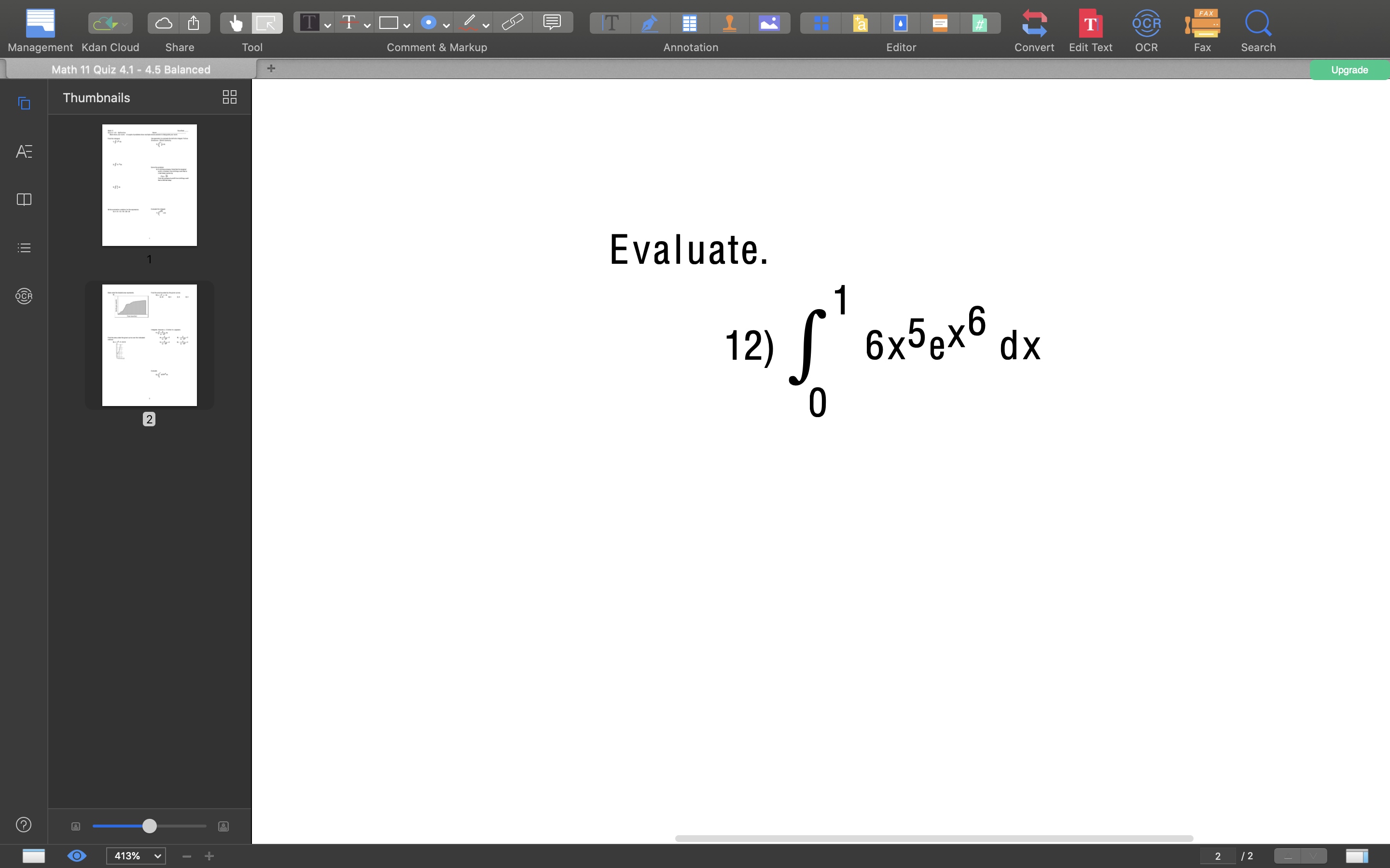 Annotation Editor Convert Edit Text OCR Fax Search Math 11 Quiz 4.1