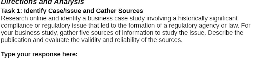 Directions and Analysis Task 1: Identify Case/Issue and Gather Sources Research