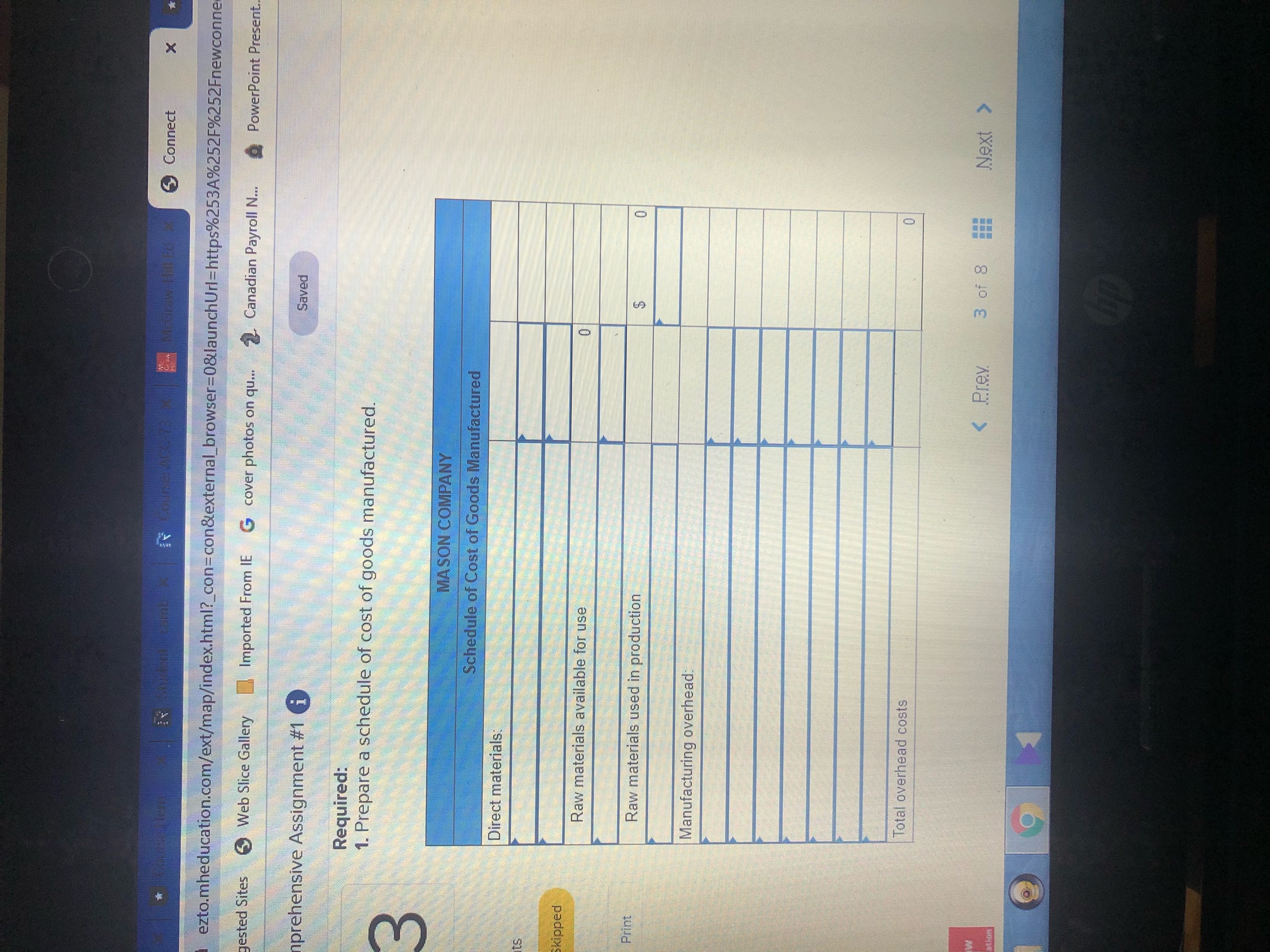 income statement for the year. MASON COMPANY Income Statement (Partial) For the