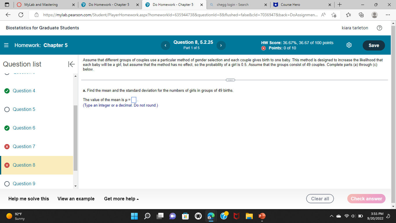  > MyLab and Mastering X Do Homework - Chapter 5 X