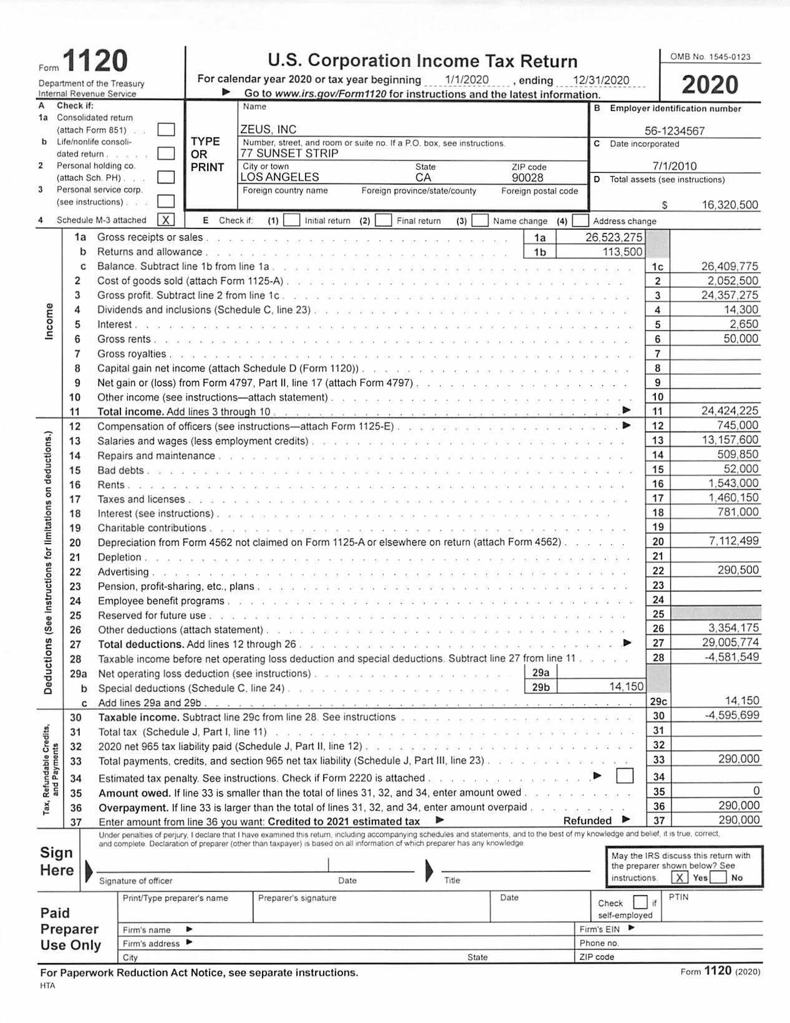 instructions.Scenario Zeus, Inc. is organized as a corporation and is taxed as
