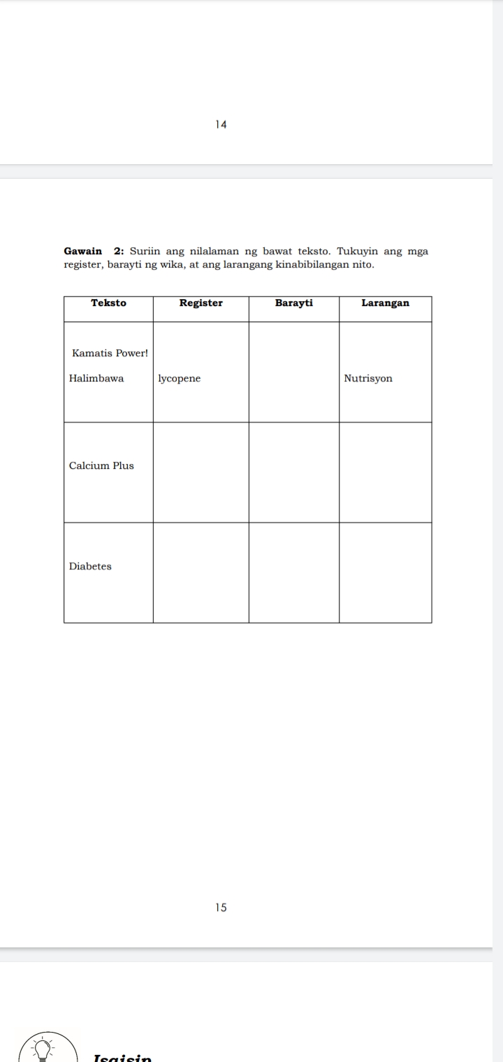 Suriin Ating Alamin: Ang wika ay sinasalita nang ayon sa gamit o