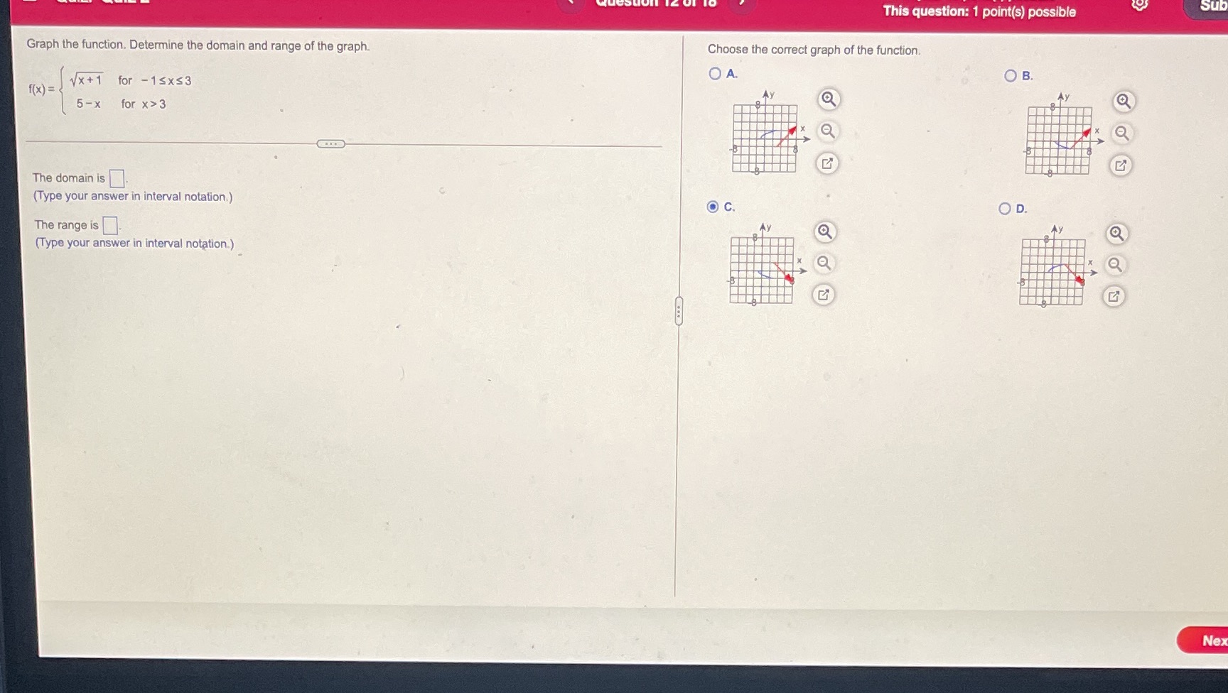 This question: 1 point(s) possible Sub Graph the function. Determine the