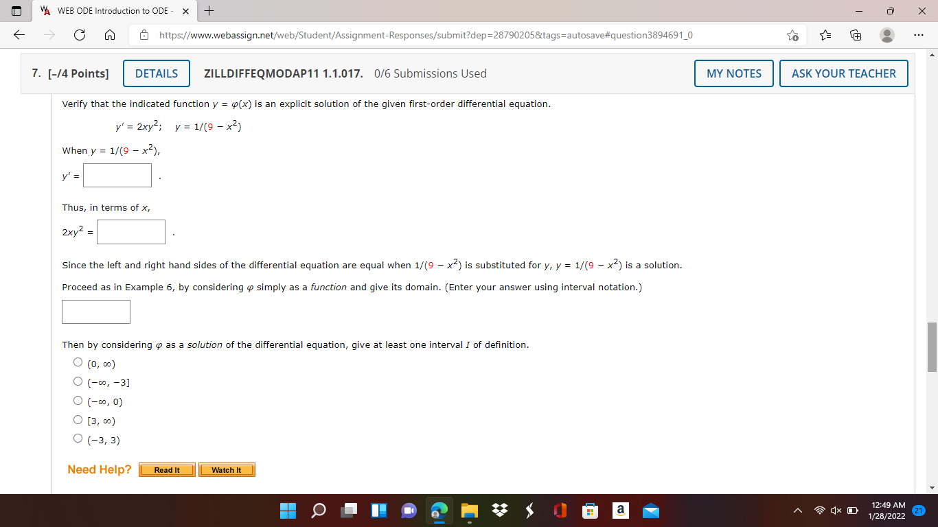  VA WEB ODE Introduction to ODE - X + X https://www.webassign.net/web/Student/Assignment-Responses/submit?dep=28790205&tags=autosave#question3894691_0