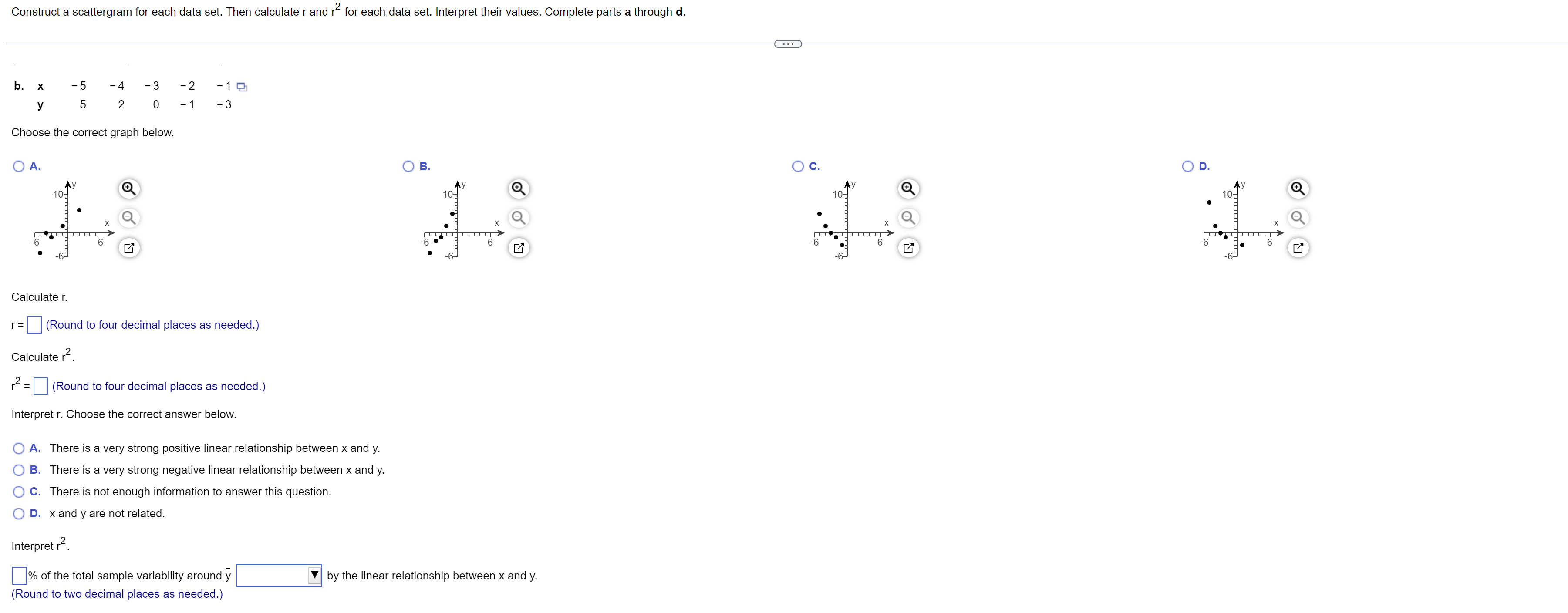 r2 tor each data set. interpret their values. Complete parts a through
