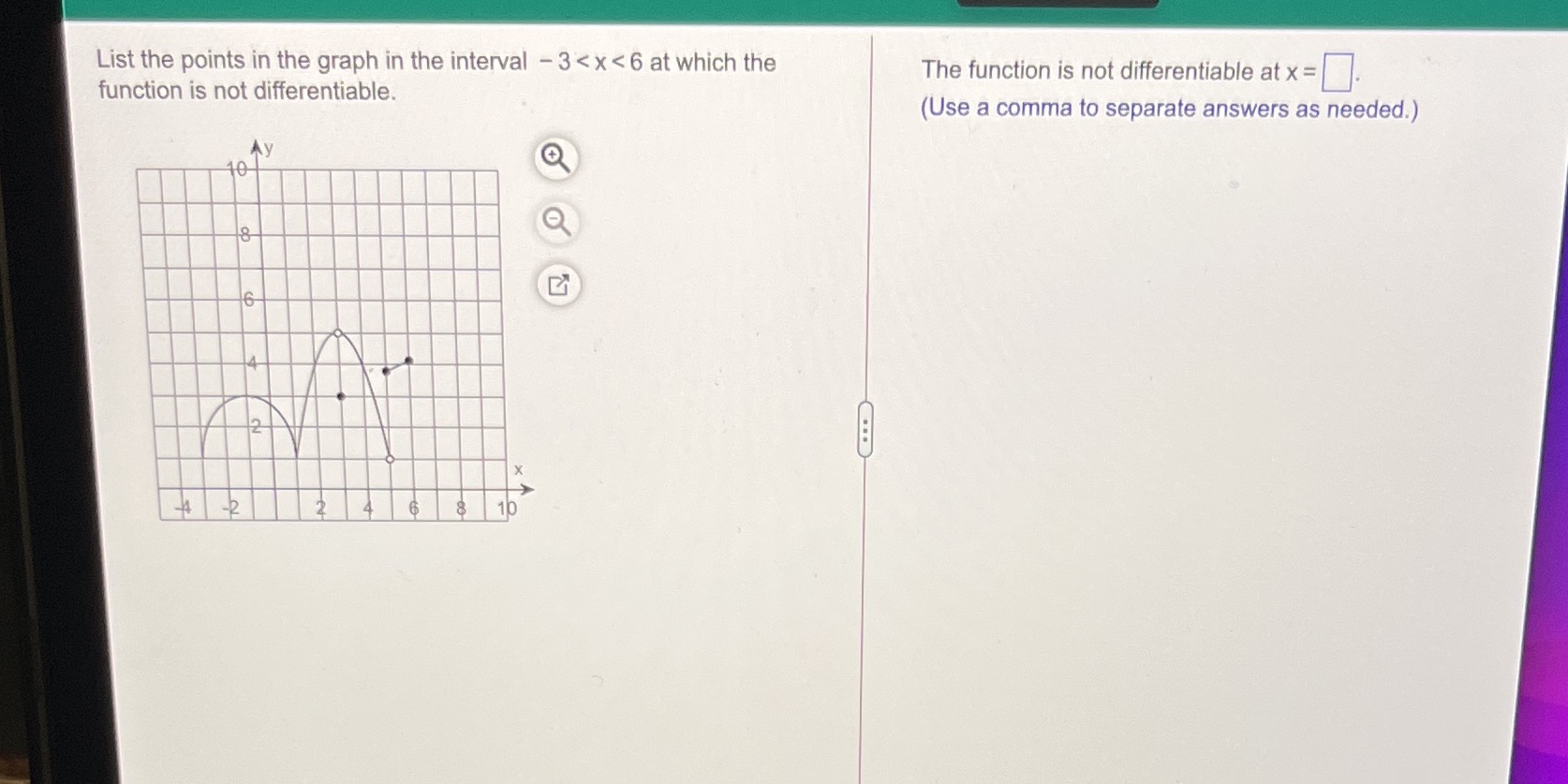 List the points in the graph in the interval 3 < x