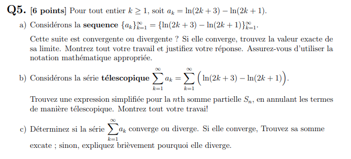 [6 points] Pour tout entier k 1, soit ak = In(2k +