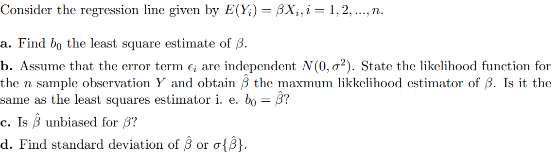  Consider the regression line given by EGG) : Xi, i :