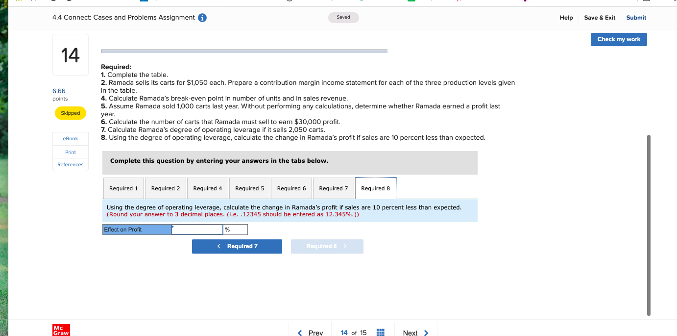 carts that Ramada must sell to earn $30,000 profit. 7. Calculate Ramada's