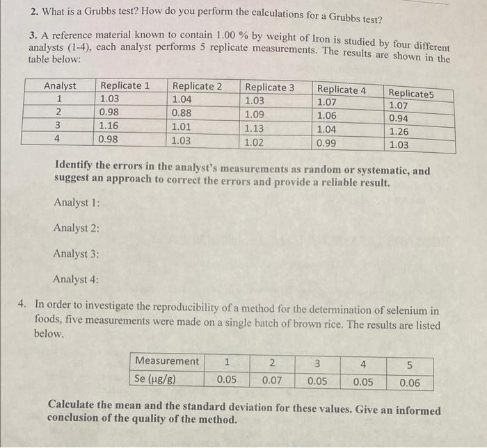  2. What is a Grubbs test? How do you perform the