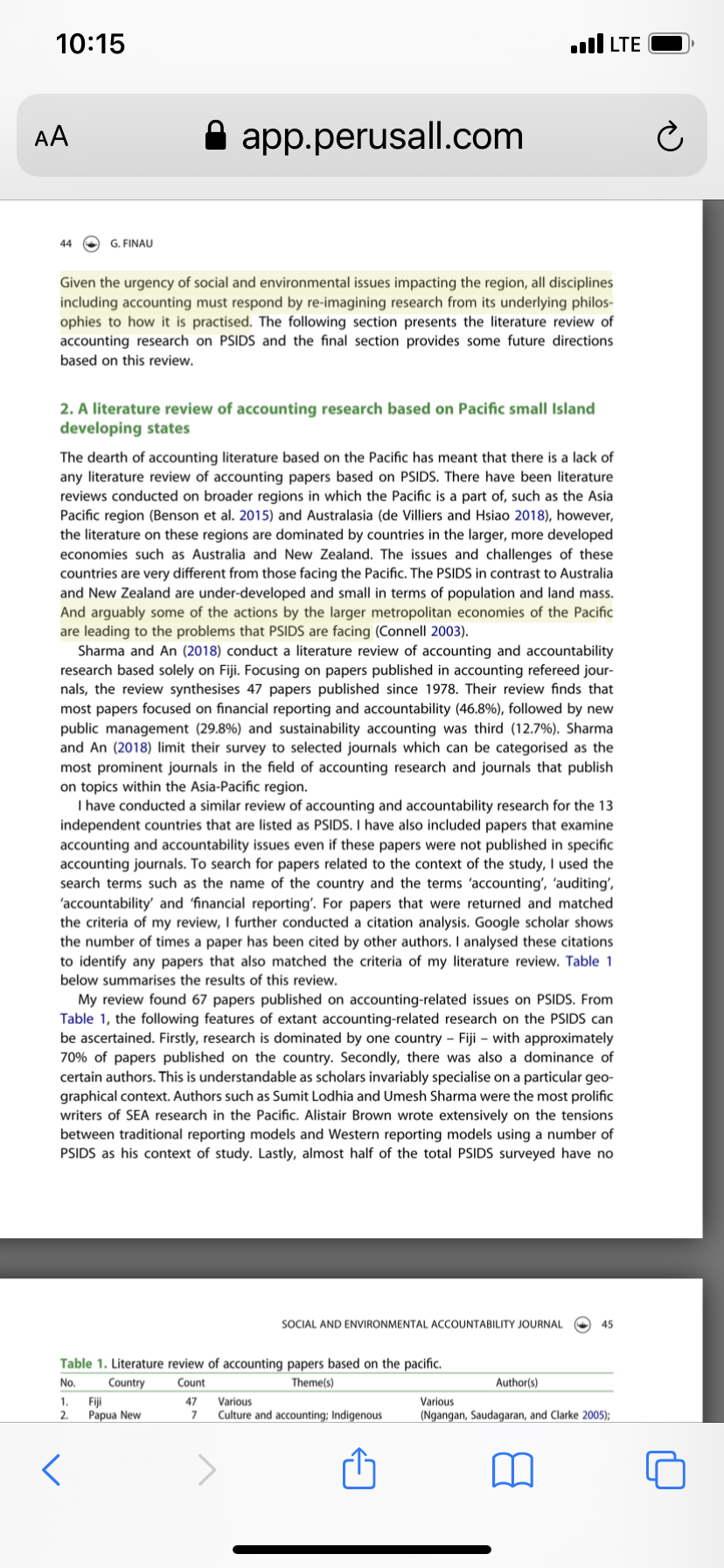 SOCIAL AND ENVIRONMENTAL ACCOUNTABILITY JOURNAL 45 Table 1. Literature review of accounting