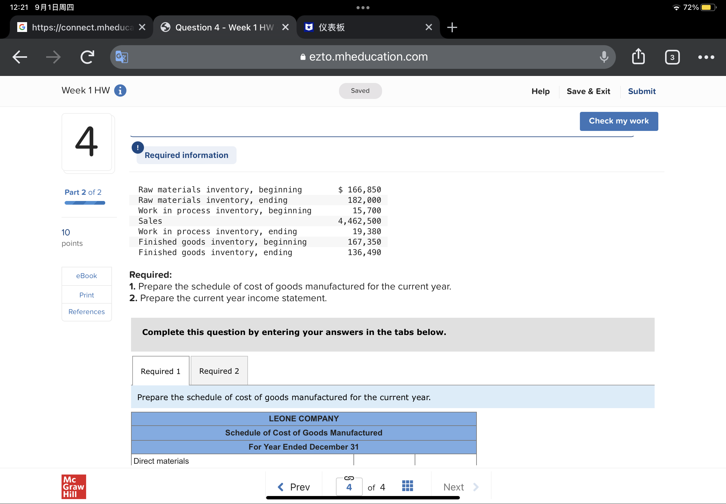 1 HW i Saved Help Save & Exit Submit Check my work