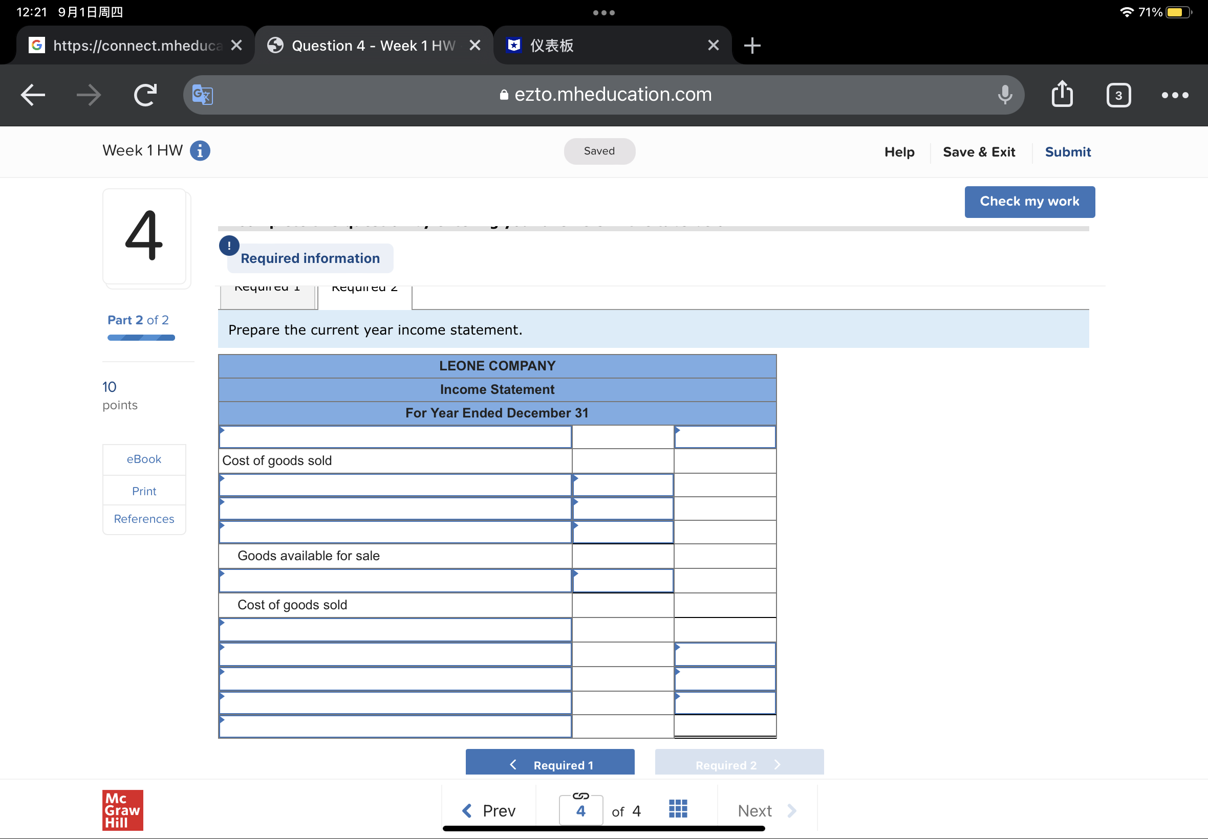 the schedule of cost of goods manufactured for the current year. 10