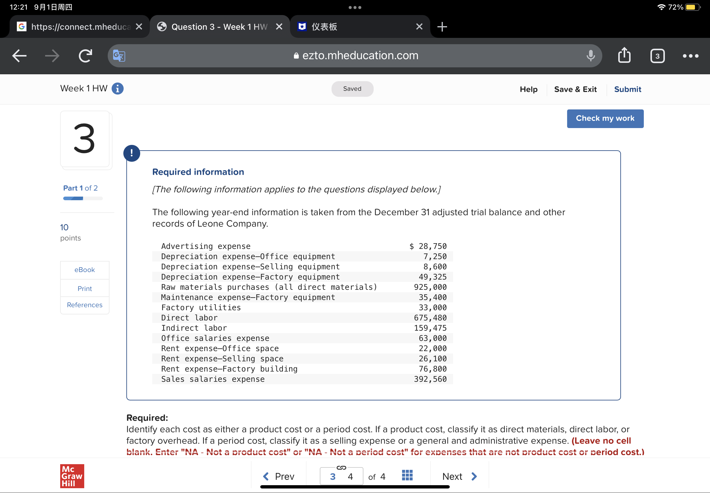 LEONE COMPANY points Schedule of Cost of Goods Manufactured For Year Ended