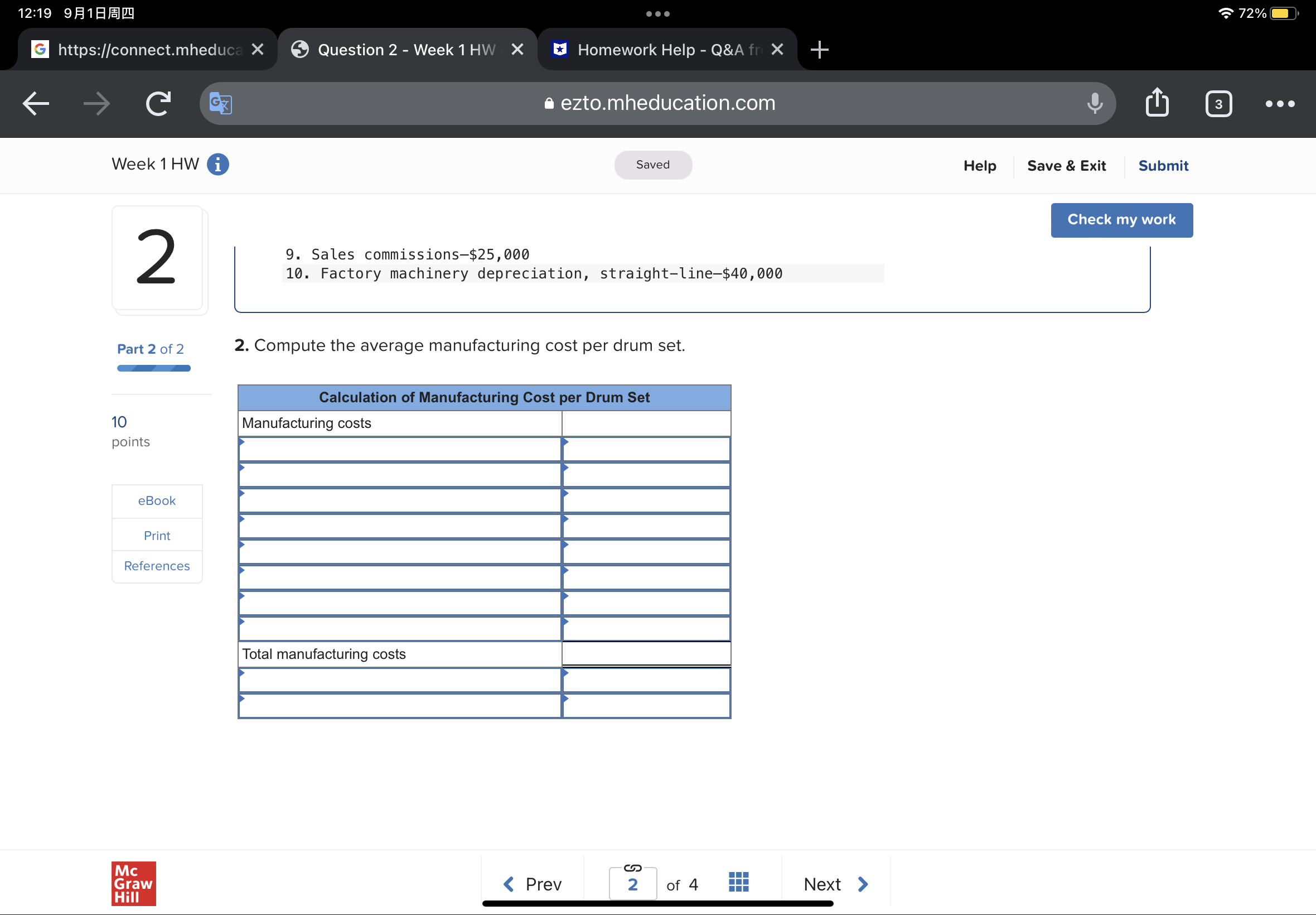 Direct materials used tory overhead Mc Graw Hill12:21 9818Am 71% O G