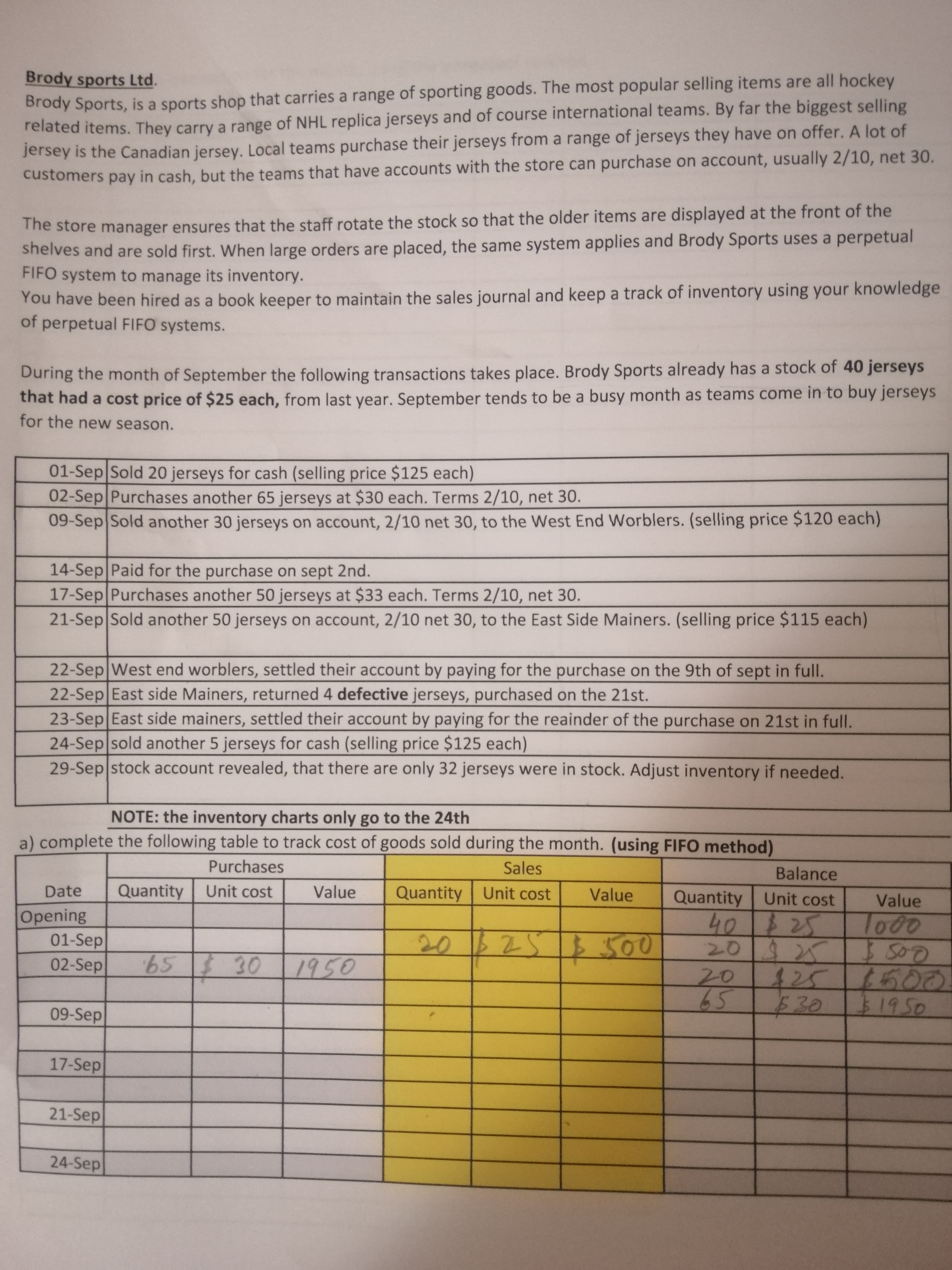 Hello, Can you please help me to solve this assignment. Brody sports