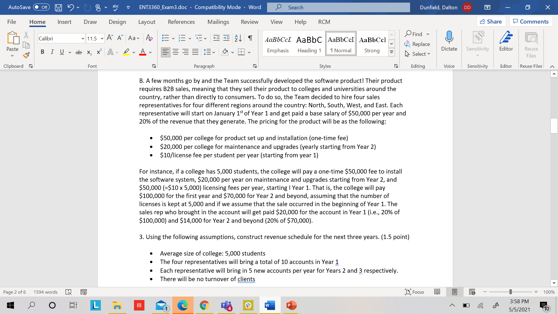 AutoSave File Home Calibri Paste Clipboard Page 2 of 6 1594 words