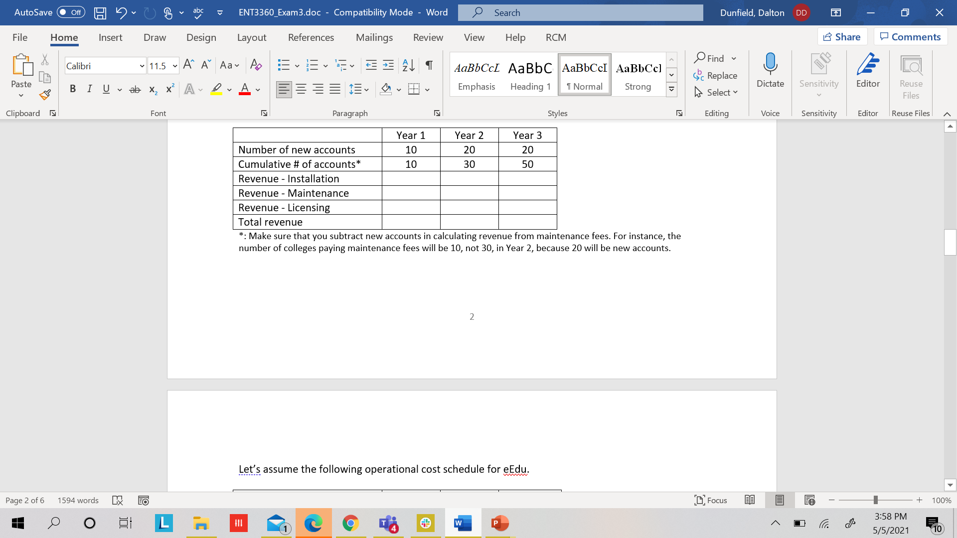 ENT3360 Exam3.doc - Compatibility Mode - Word Insert Draw 11.5 Font Design