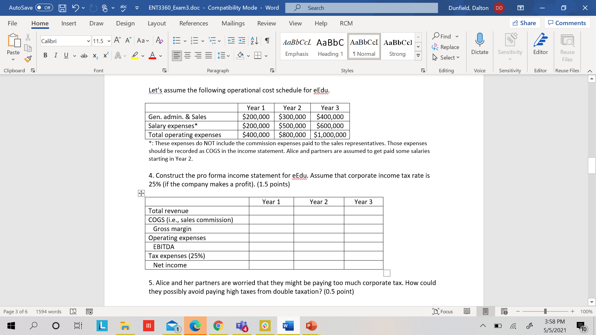 Layout Search View Help RCM References Mailings Review Paragraph AaBbCc] Strong Dunfield,