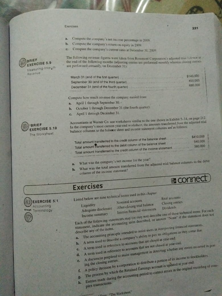 5.9 brief excercise solve this one question Exercises 221 a. b. Compute