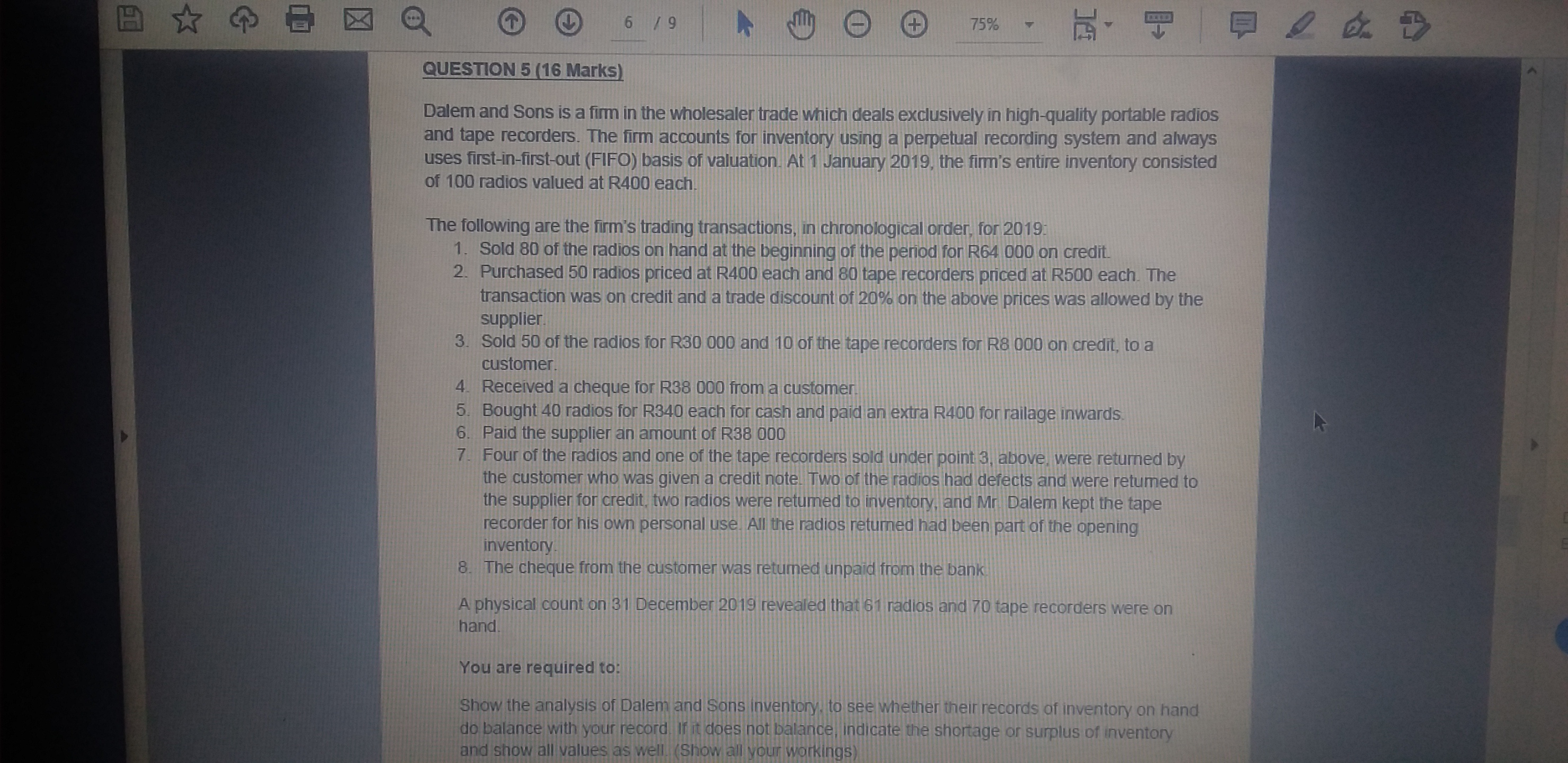 uses periodic system to record inventory. The business is a registered VAT