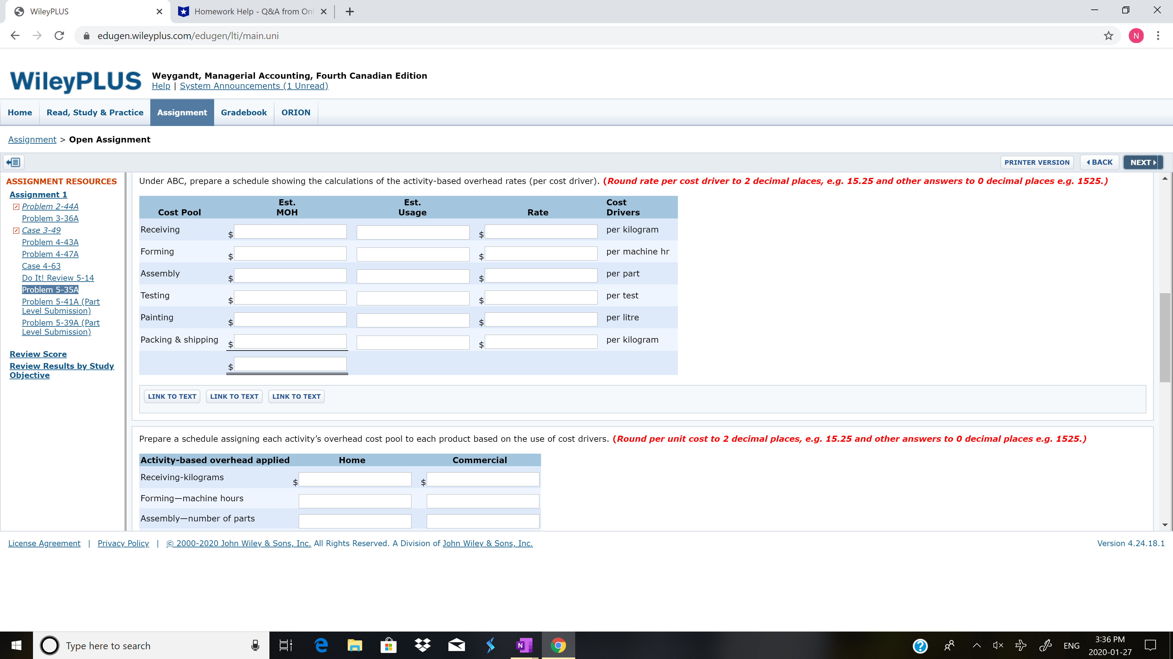 a edugen.wileyplus.com/edugen/Iti/main.uni N WileyPLUS Weygandt, Managerial Accounting, Fourth Canadian Edition Help |