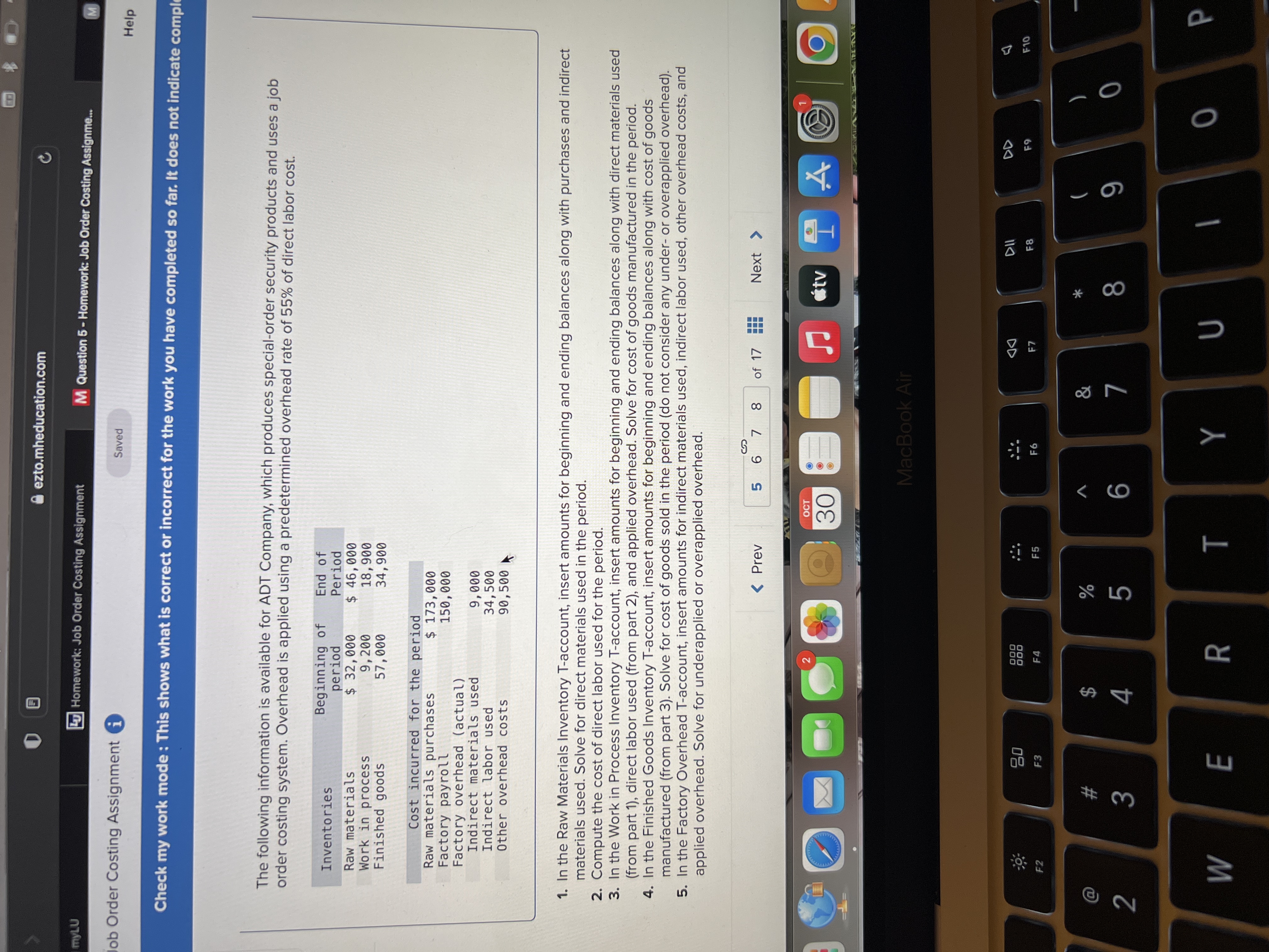 ezto.mheducation.com C myLU Lu Homework: Job Order Costing Assignment M Question