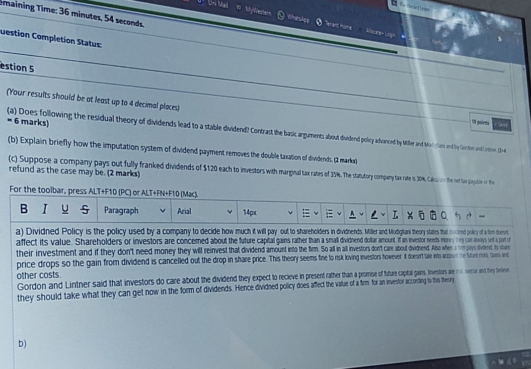 please answer b and c (unit name cooperate financial management maining Time: