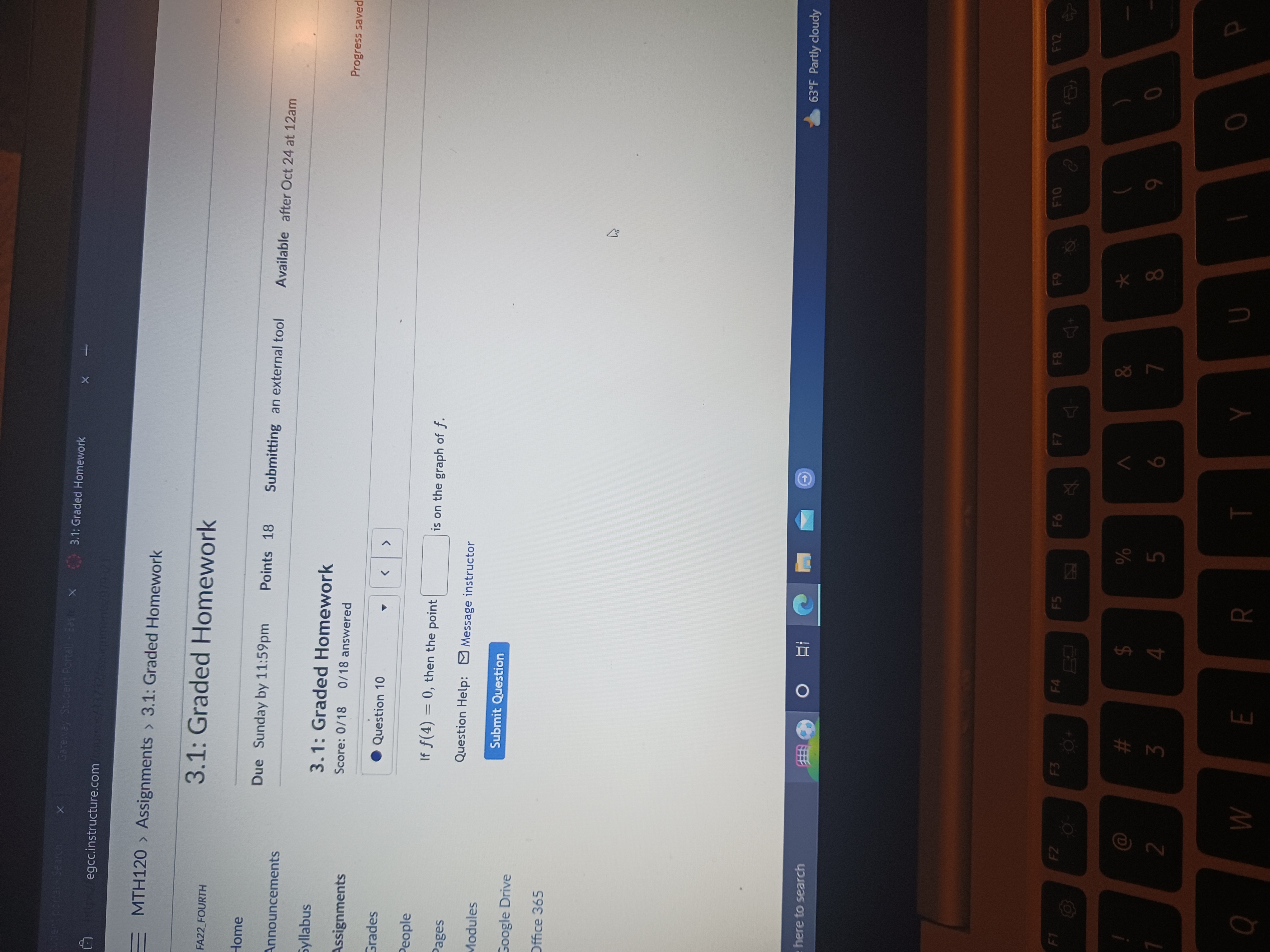  Gateway (Student Portal) . Basic X 3.1: Graded Homework X egcc.instructure.com