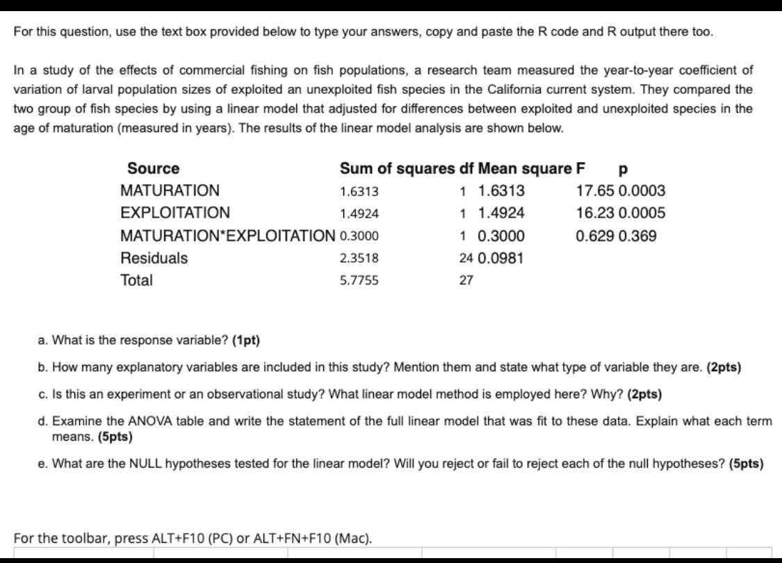 For this question, use the text box provided below to type