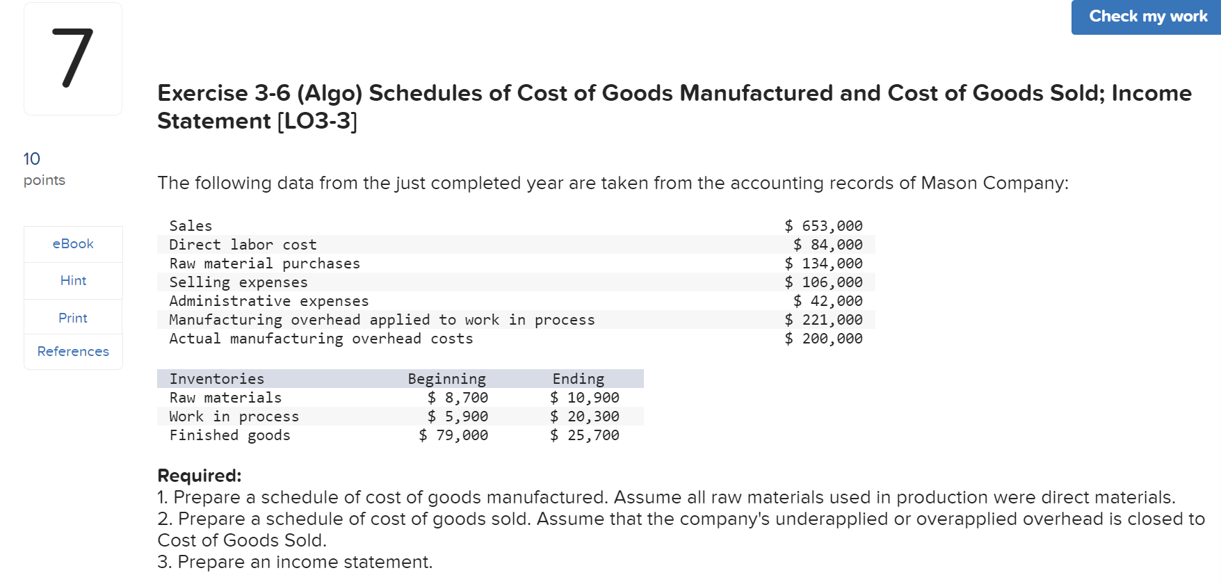 raw materials Indirect materials used in production Direct labor Manufacturing overhead applied