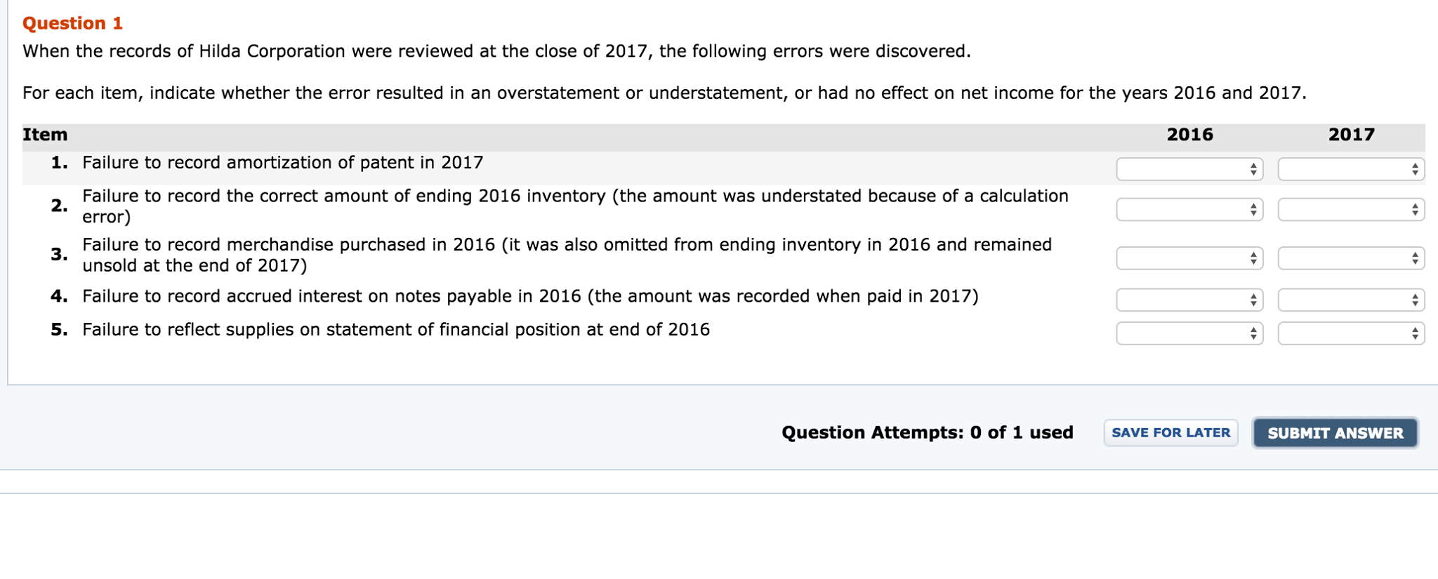 I need the answer for this question please: ......................................................... Question 1 When