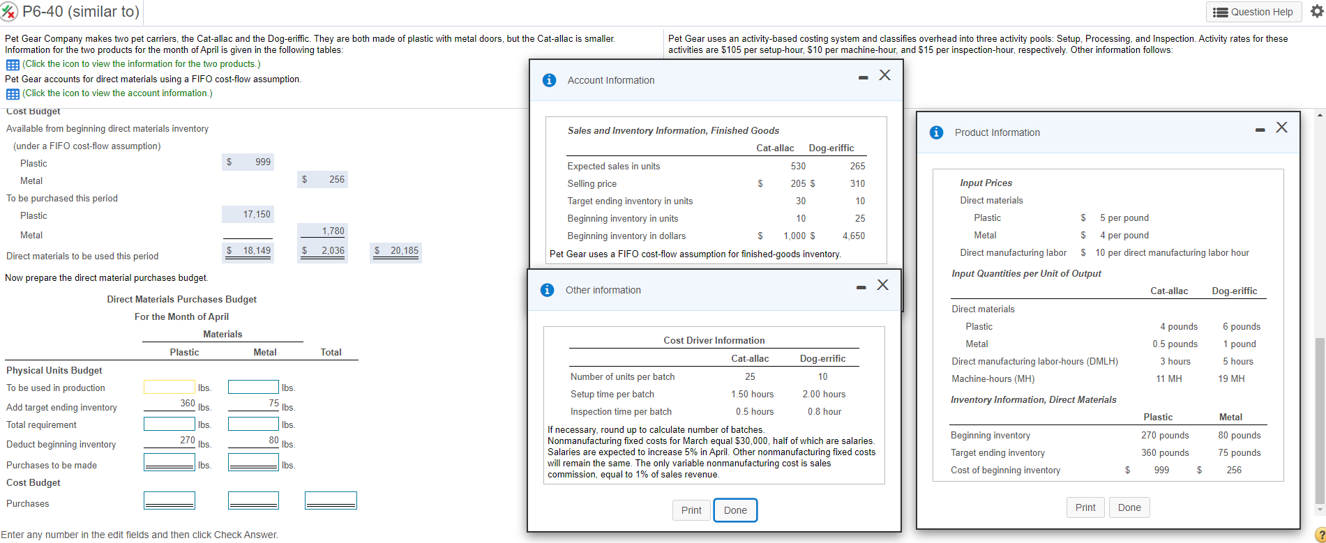 How do I prepare the direct materials budget? x P6-40 (similar to)